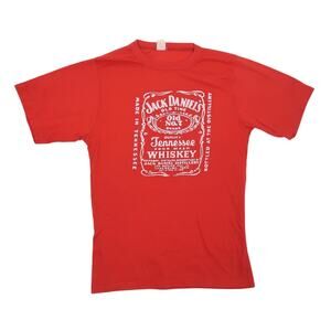 Vintage 80s Red Jack Daniels Whiskey Graphic Single Stitch Tee S